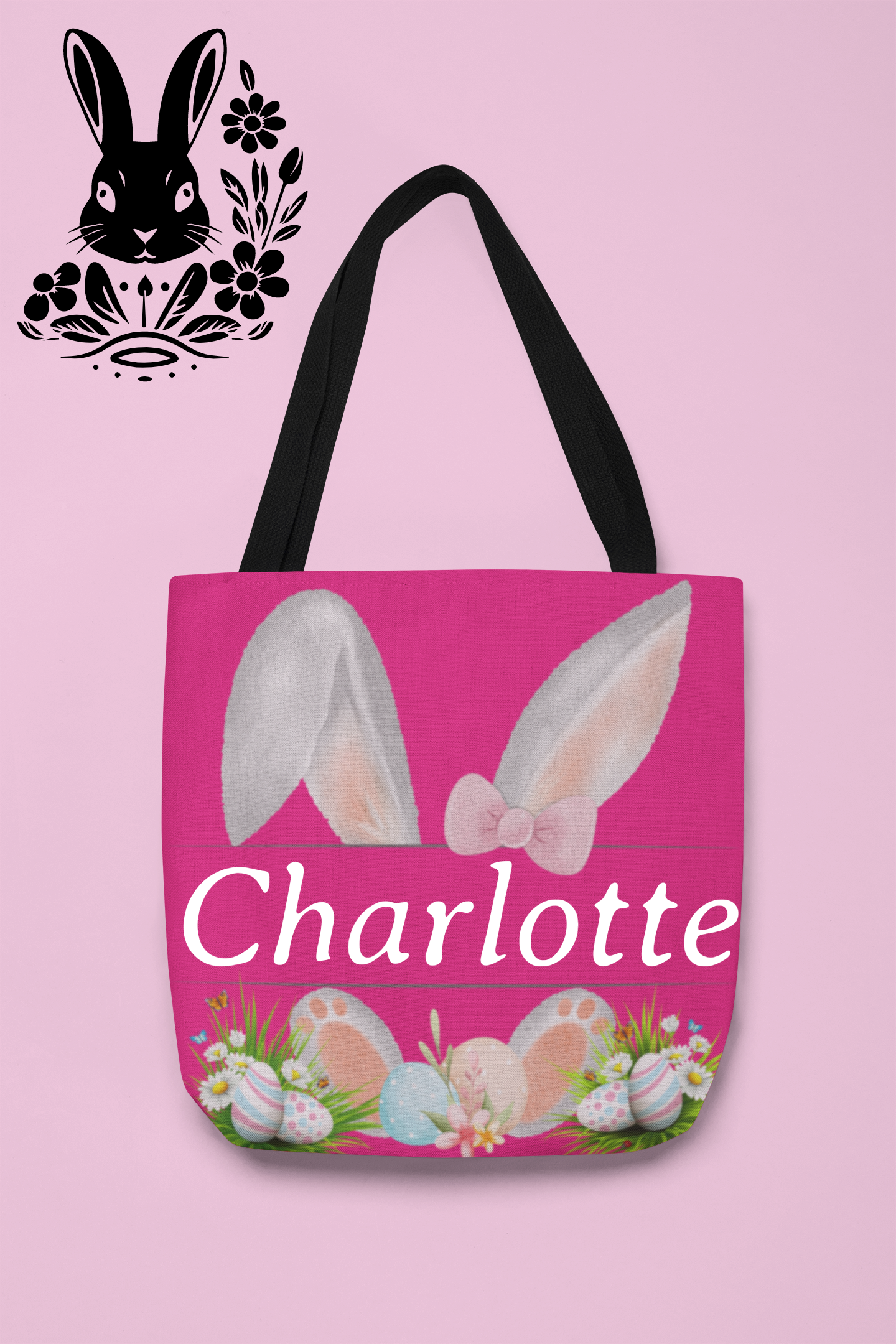 Personalized Easter Tote Bag in 2 sizes. Easter Egg Hunting & carry all your Easter swag