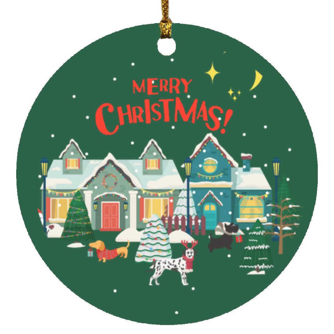 Christmas Circle Ornament featuring a Christmas Village