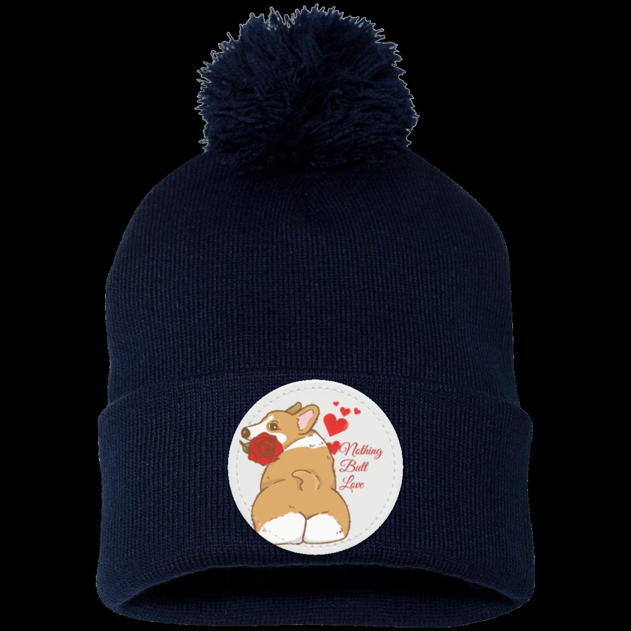 Corgi Adorable Pom Pom Knit Hat that says "Nothing butt love"