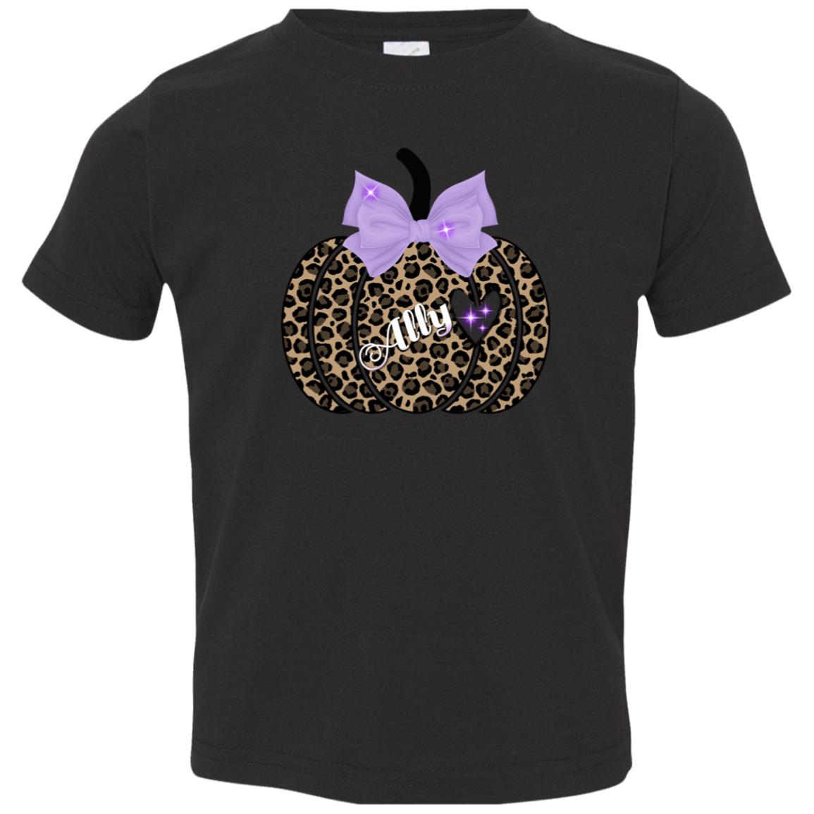 Personalized Cheetah Print Pumpkin Toddler  T-Shirt