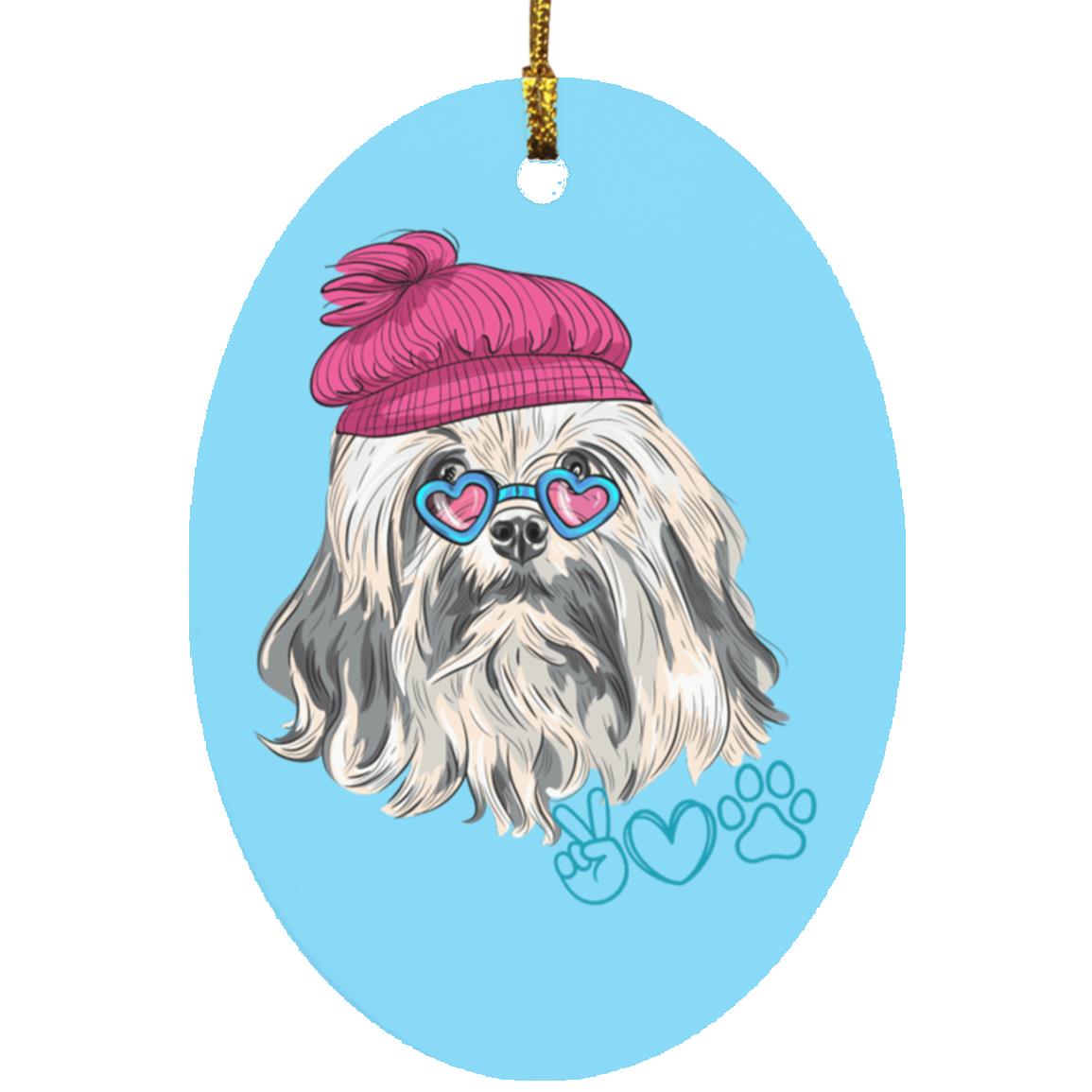 Peace and Love Dog Oval Ornament