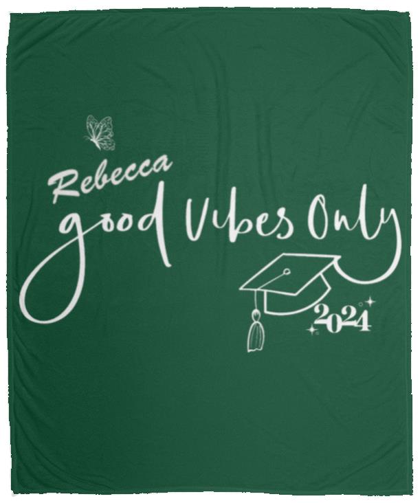 Personalized Graduation Plush Fleece Blanket - Good Vibes Only for your future graduate. Cute Butterfly on Blanket