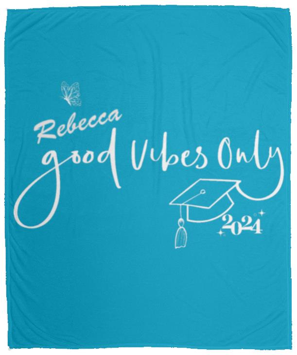 Personalized Graduation Plush Fleece Blanket - Good Vibes Only for your future graduate. Cute Butterfly on Blanket