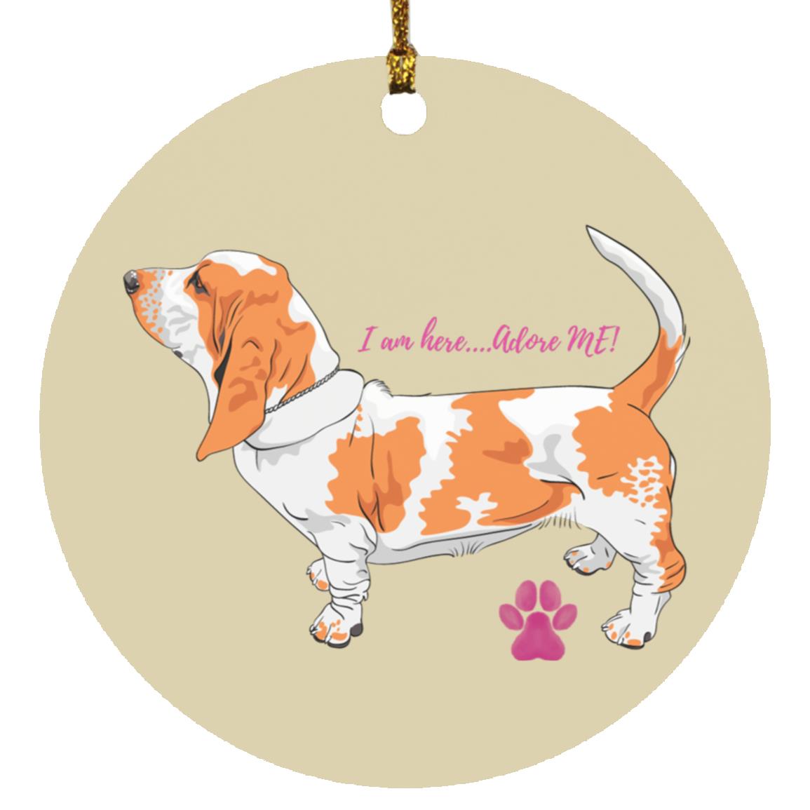 Basset Hound Adorable Pink Writing Circle Ornament