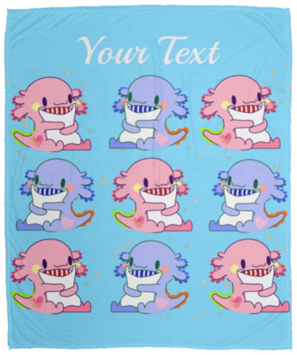 Axolotl Pattern  Cozy & Soft Plush Fleece Blanket -  (FREE PERSONALIZATION) 50x60in