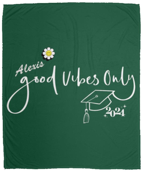 Personalized Graduation Plush Fleece Blanket - Good Vibes Only for your future graduate. Cute Flower on Blanket