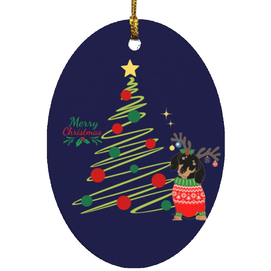 Dashchund Black and Tan Oval Ornament