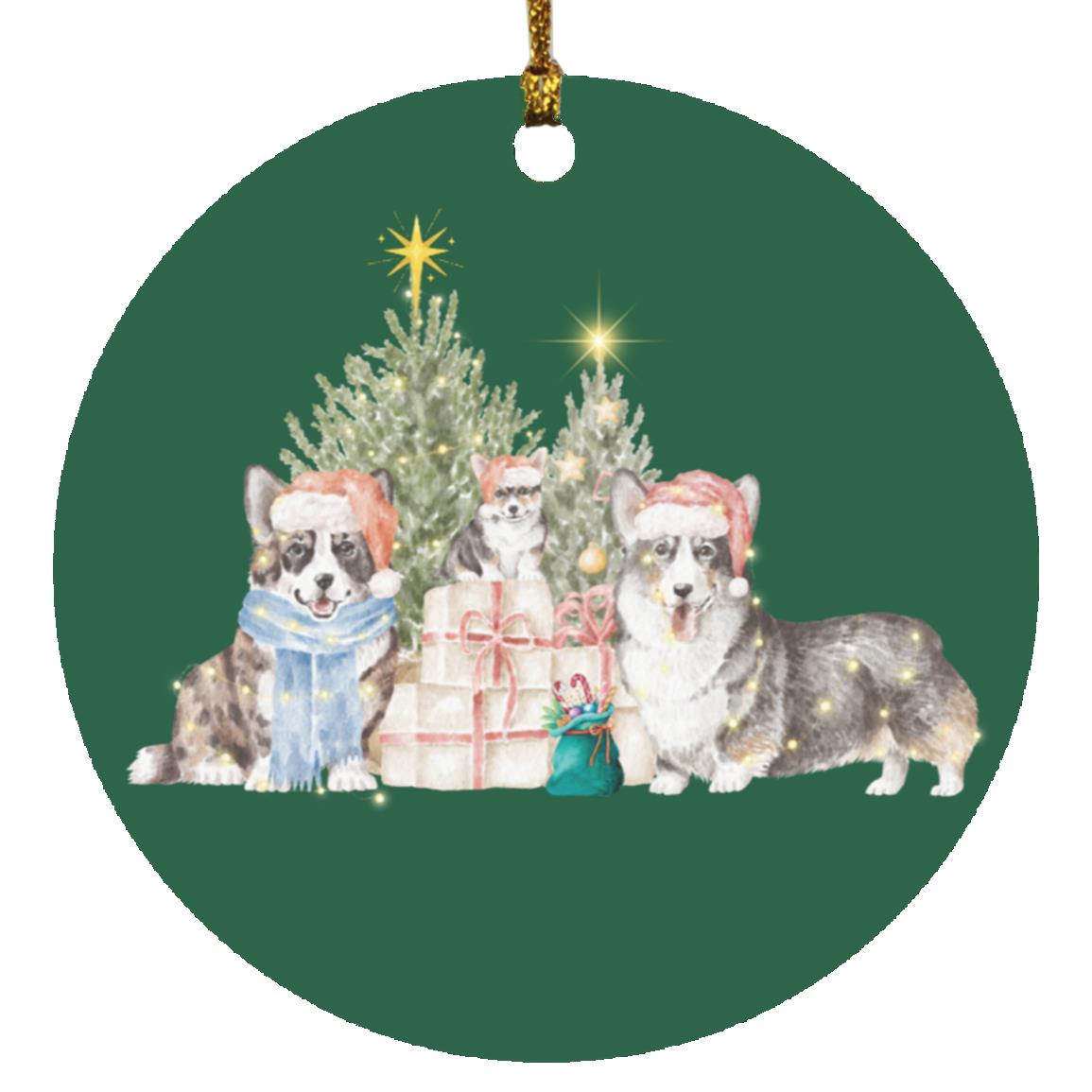 Black and White Corgi Circle Ornament- Featuring 3 adorable Corgis