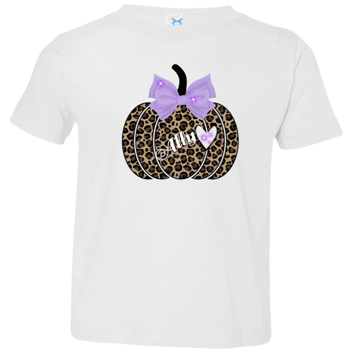 Personalized Cheetah Print Pumpkin Toddler  T-Shirt