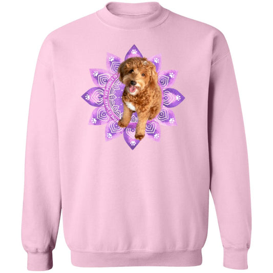 Cute Doodle sitting on a Purple Mandala Pullover Sweatshirt