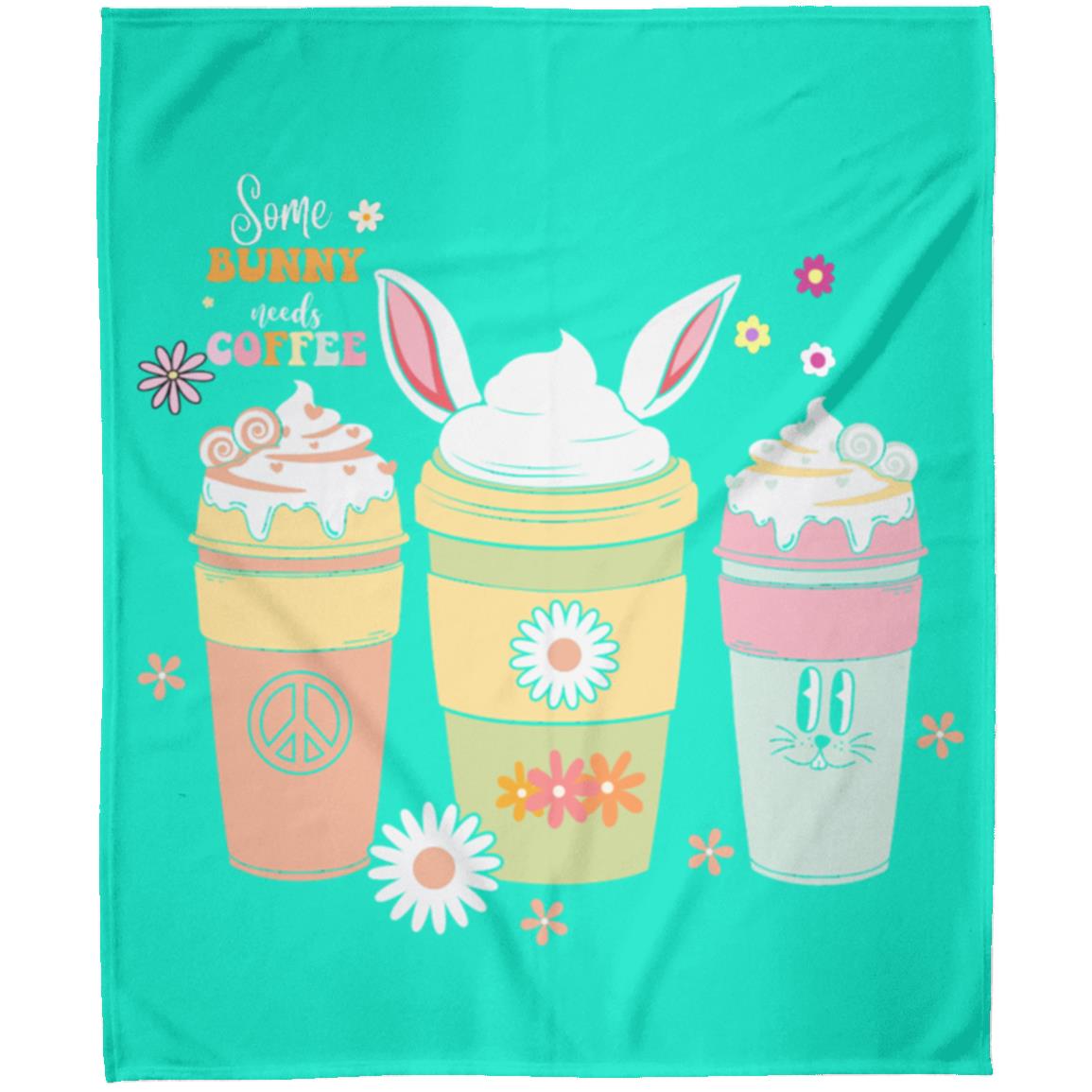 Some Bunny Needs Coffee Fleece Blanket - Adorable Bunny Cup Design - 50 x 60 Inches