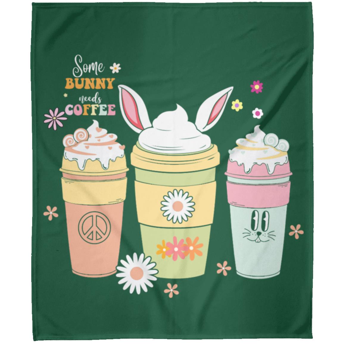 Some Bunny Needs Coffee Fleece Blanket - Adorable Bunny Cup Design - 50 x 60 Inches