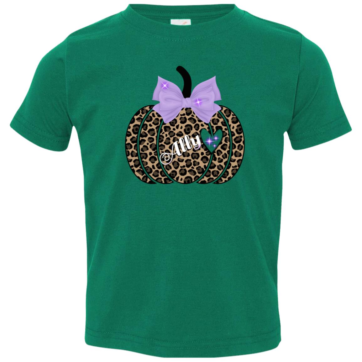 Personalized Cheetah Print Pumpkin Toddler  T-Shirt