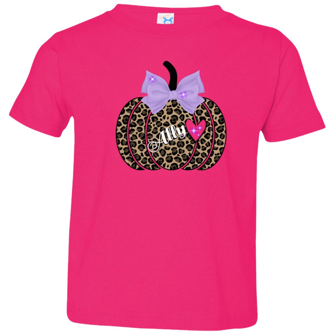 Personalized Cheetah Print Pumpkin Toddler  T-Shirt