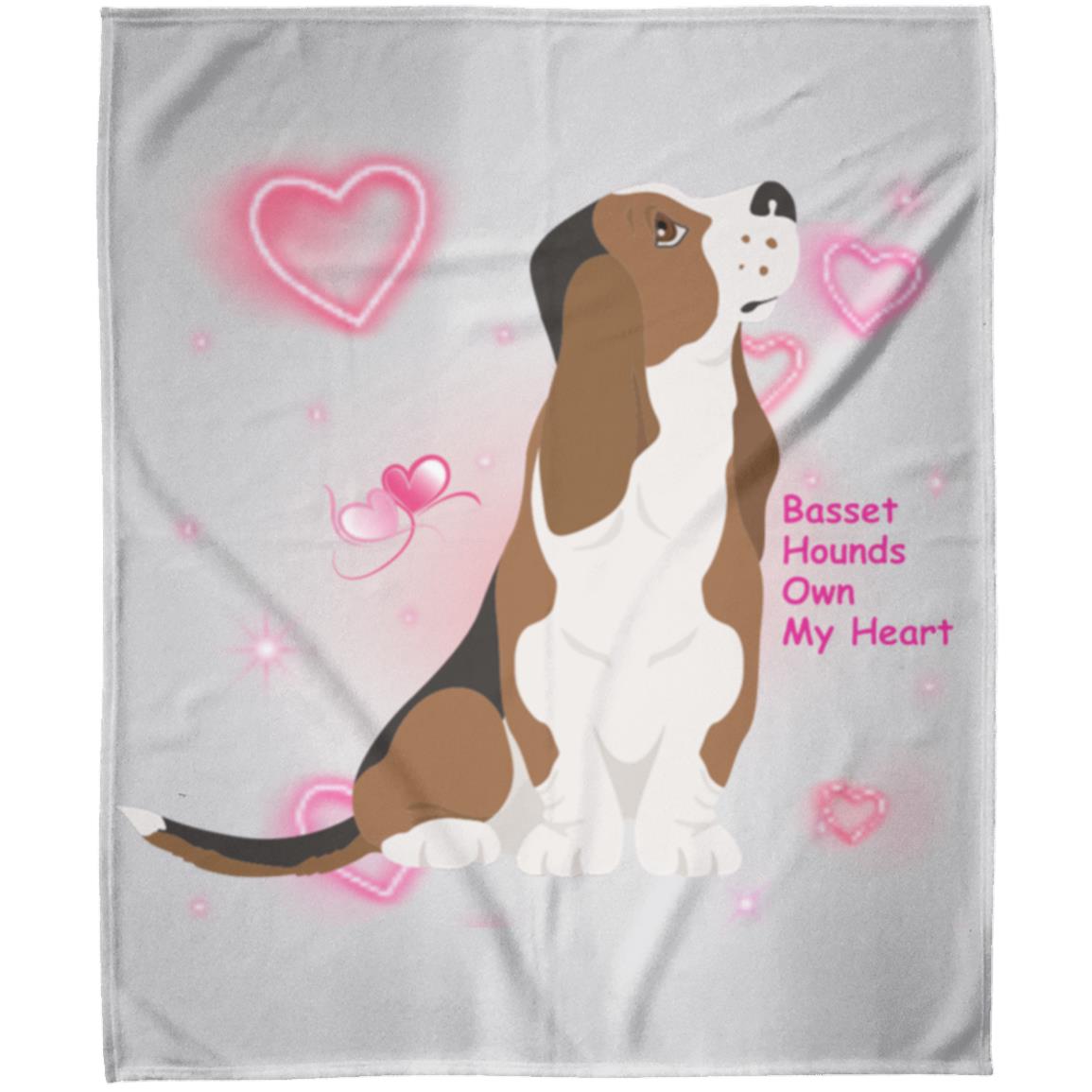 Basset Hound heart Fleece Blanket 50x60, pefect gift for Valentines Day and use all year!