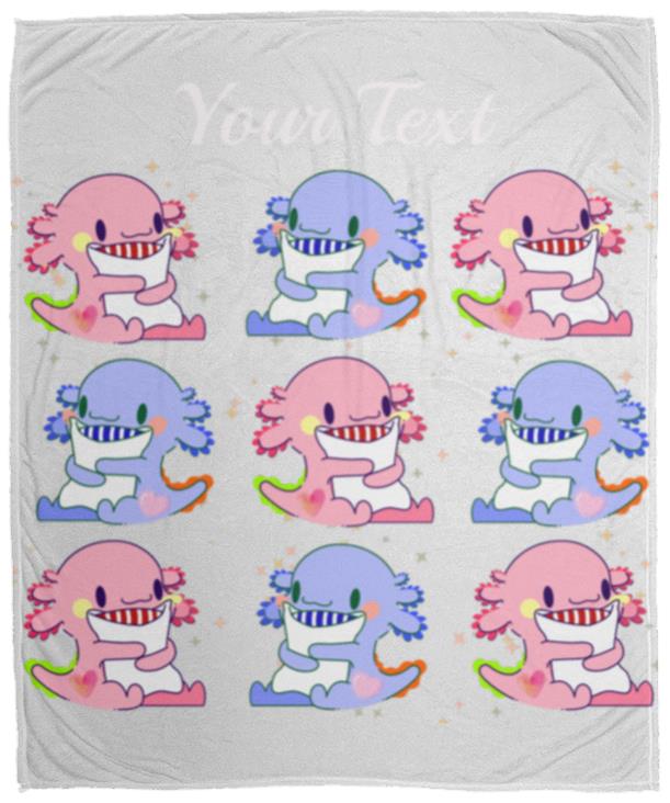 Axolotl Pattern  Cozy & Soft Plush Fleece Blanket -  (FREE PERSONALIZATION) 50x60in