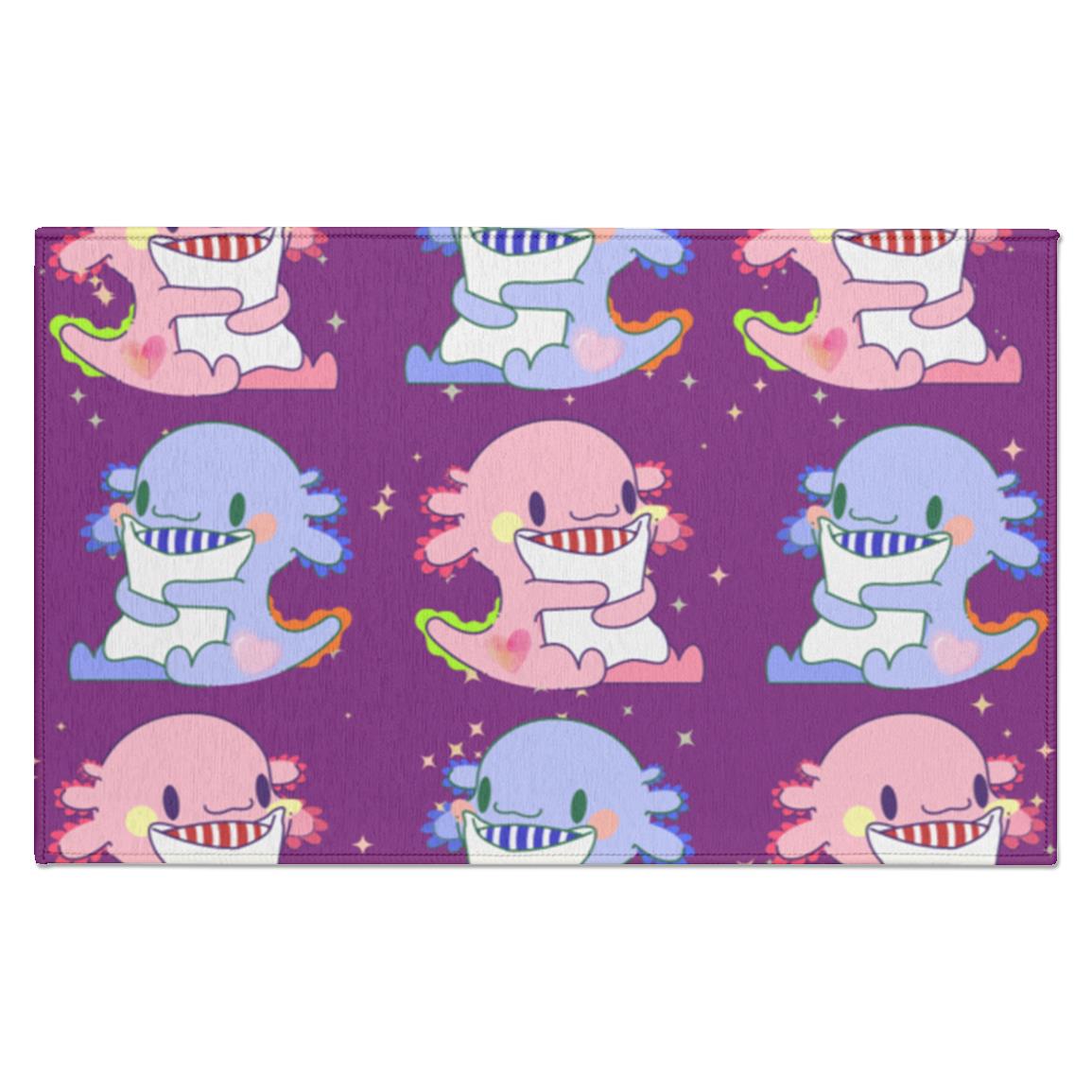 Axolotl pattern Indoor Rug with a non skid back. Axolotls in pink and blue with a cute pattern