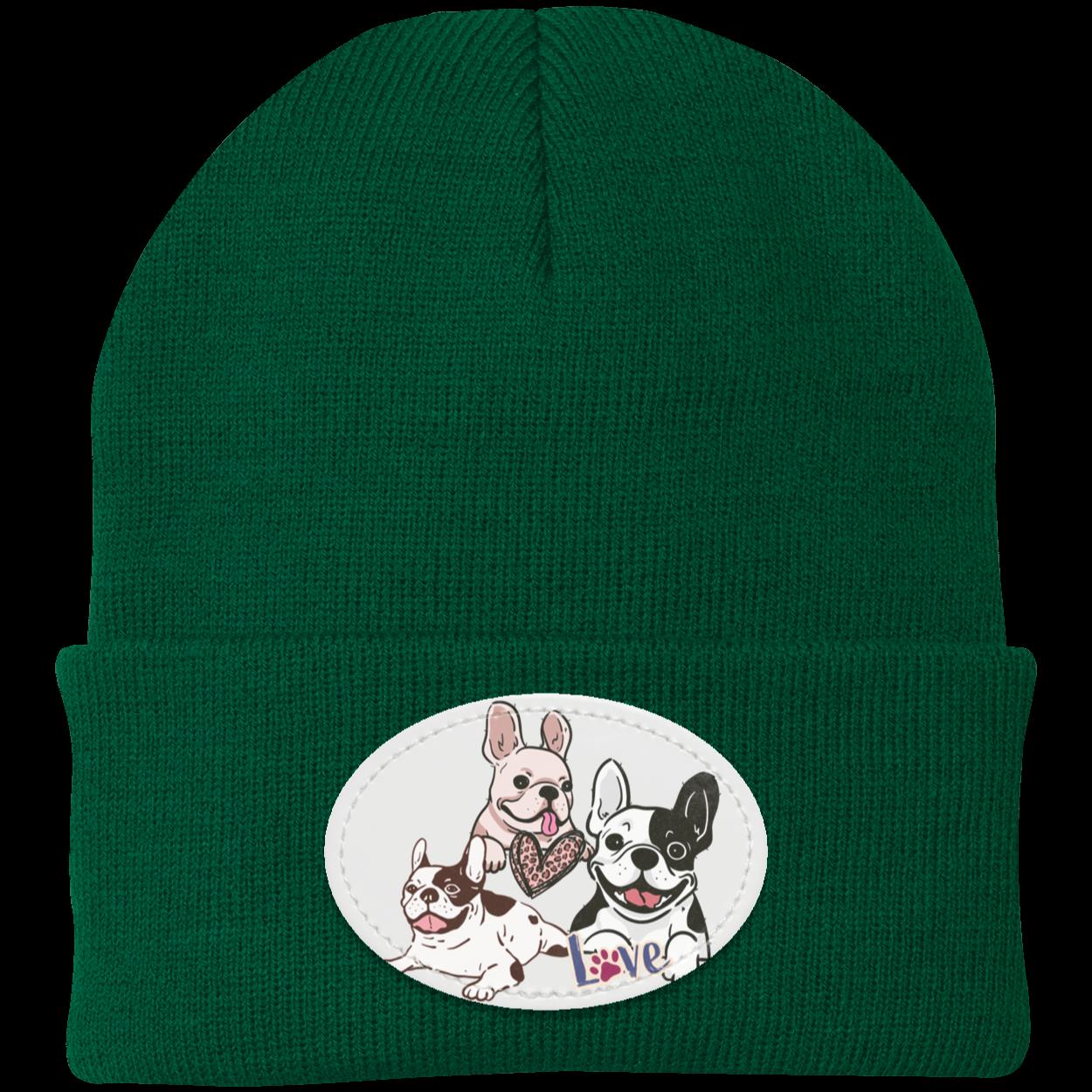 Frenchie Knit Cap featuring three cute French Bulldogs. Dog Hat. Very Warm