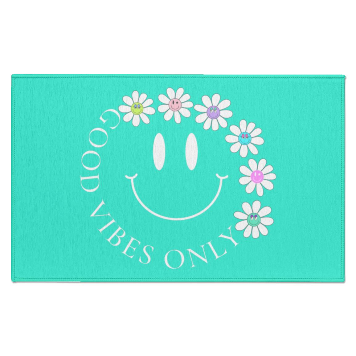 Good Vibes Only Indoor Doormat- Can be used as Bath Mat, Rug or Door Mat! Fun Smiley face design