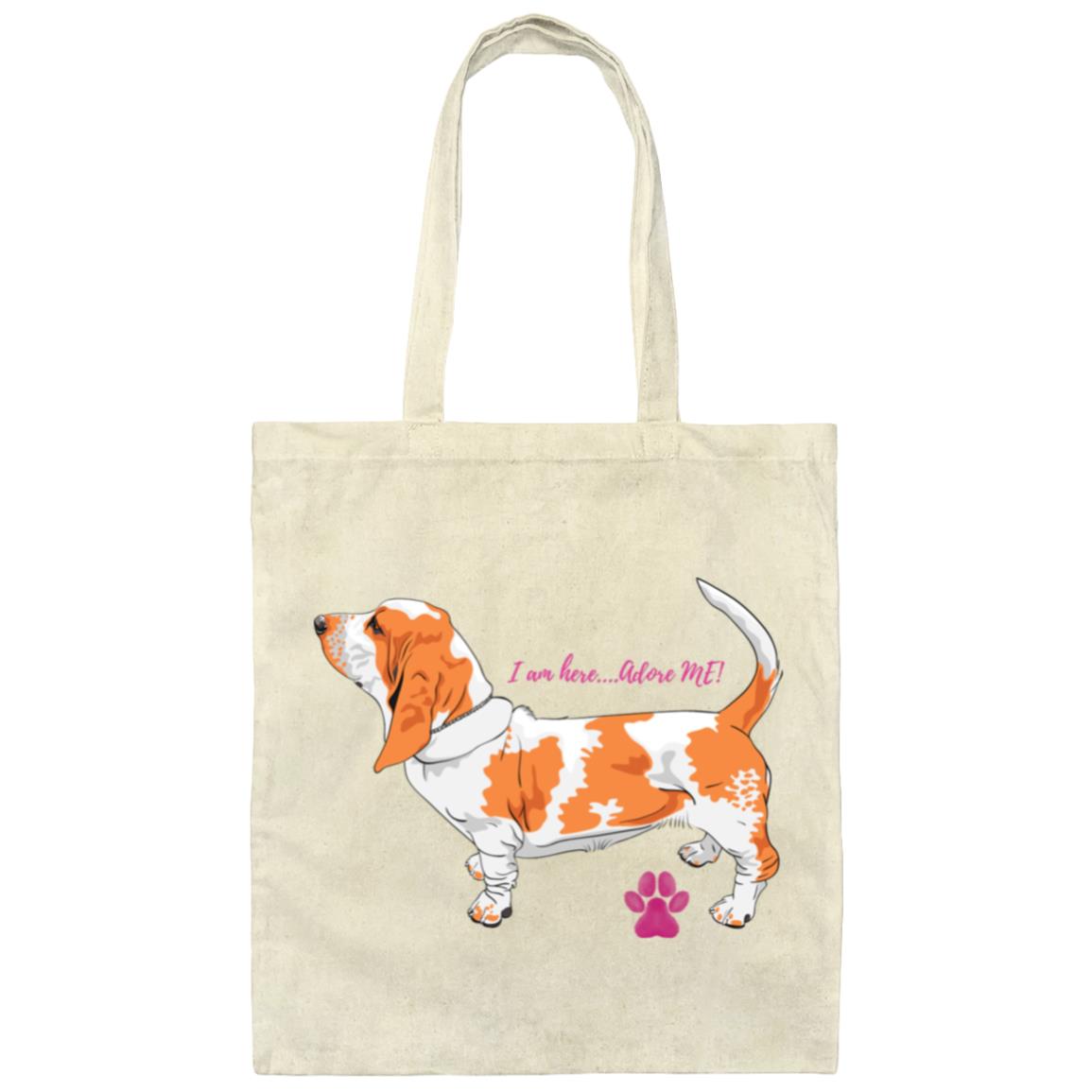 Basset Hound Adore Me Pink writing Canvas Tote Bag