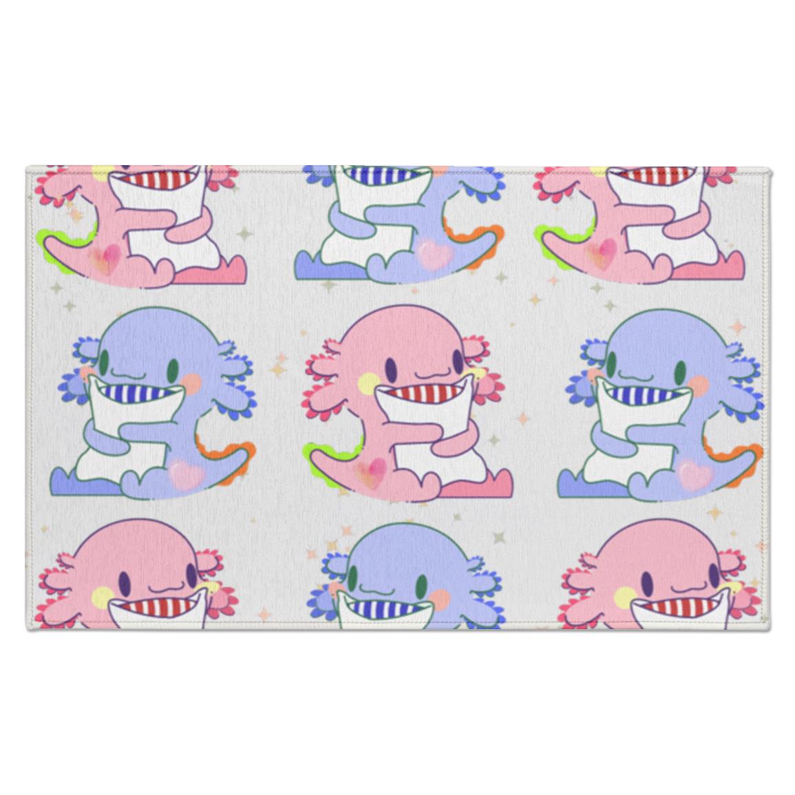 Axolotl pattern Indoor Rug with a non skid back. Axolotls in pink and blue with a cute pattern