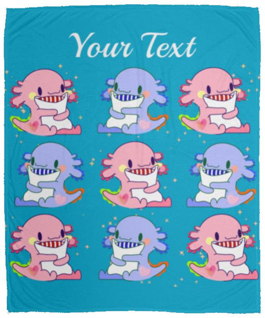 Axolotl Pattern  Cozy & Soft Plush Fleece Blanket -  (FREE PERSONALIZATION) 50x60in