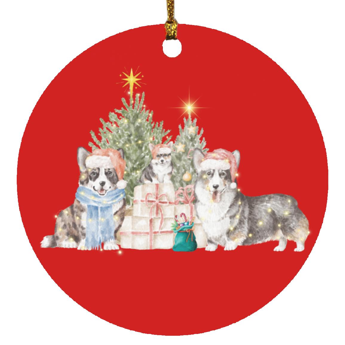 Black and White Corgi Circle Ornament- Featuring 3 adorable Corgis