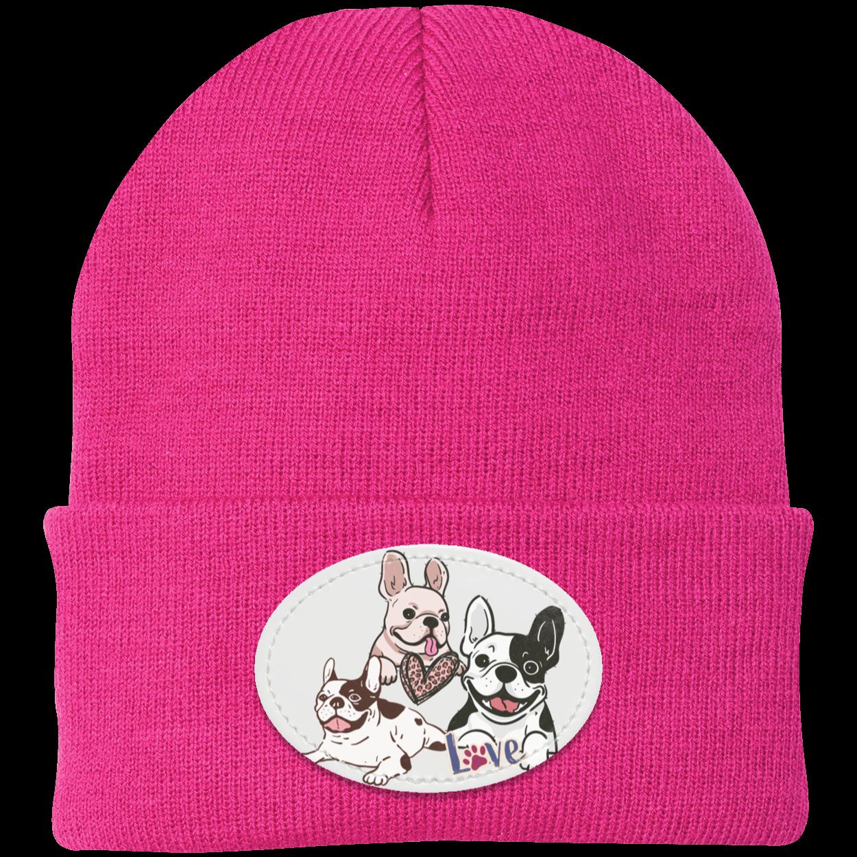 Frenchie Knit Cap featuring three cute French Bulldogs. Dog Hat. Very Warm