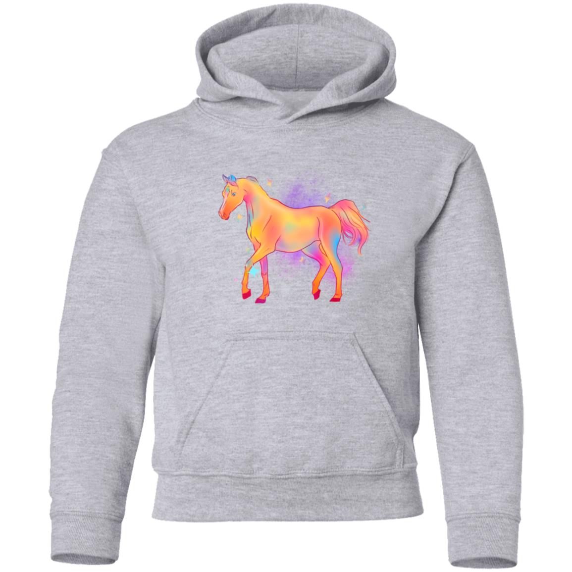 Horse in pinks, purples, yellow, greens, blue and more Youth Pullover Hoodie