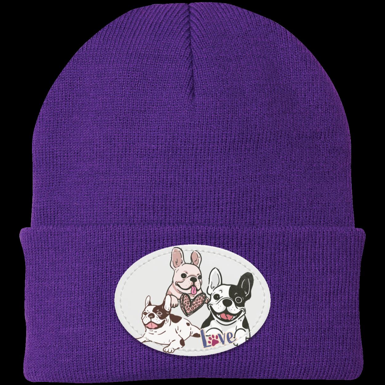 Frenchie Knit Cap featuring three cute French Bulldogs. Dog Hat. Very Warm