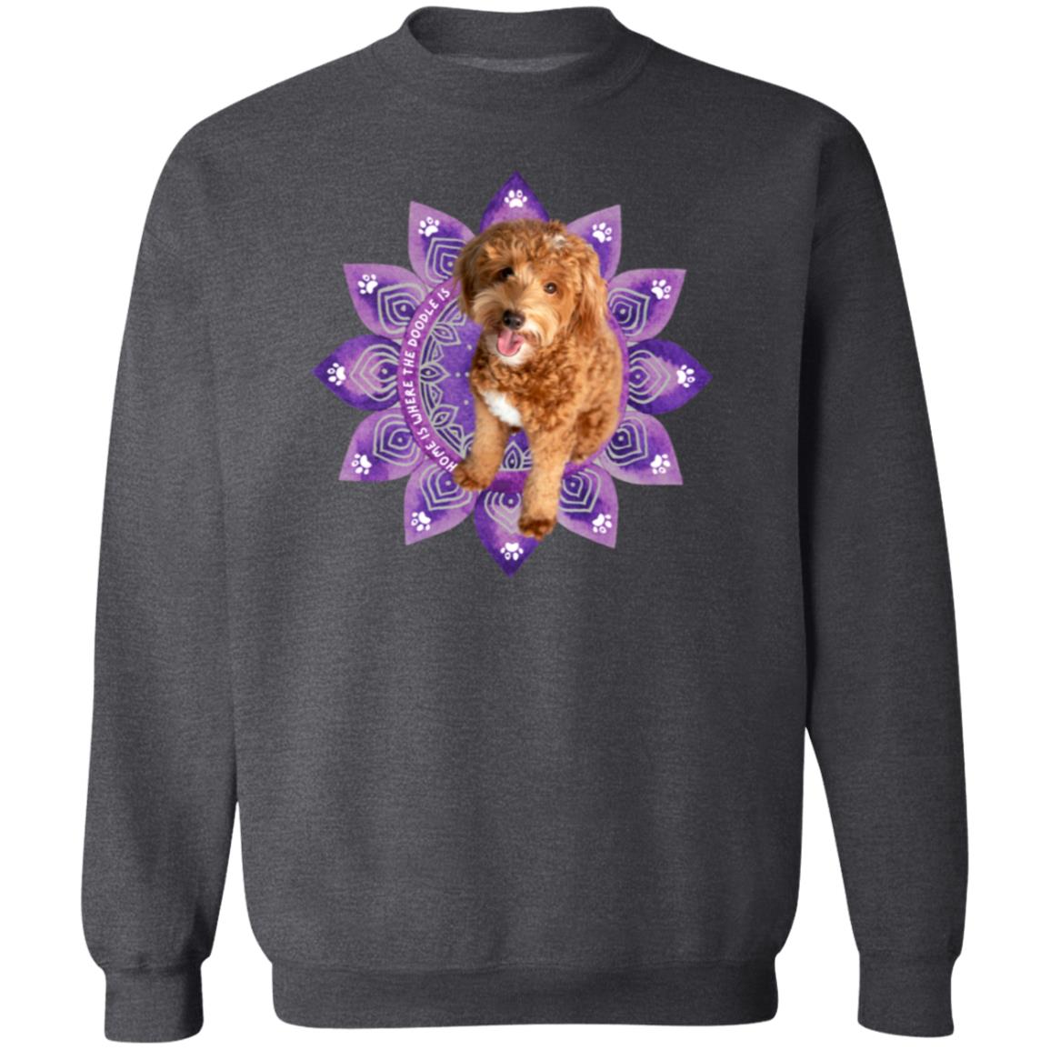 Cute Doodle sitting on a Purple Mandala Pullover Sweatshirt