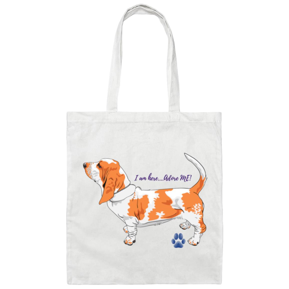 Basset Hound Adore Me Blue writing Canvas Tote Bag