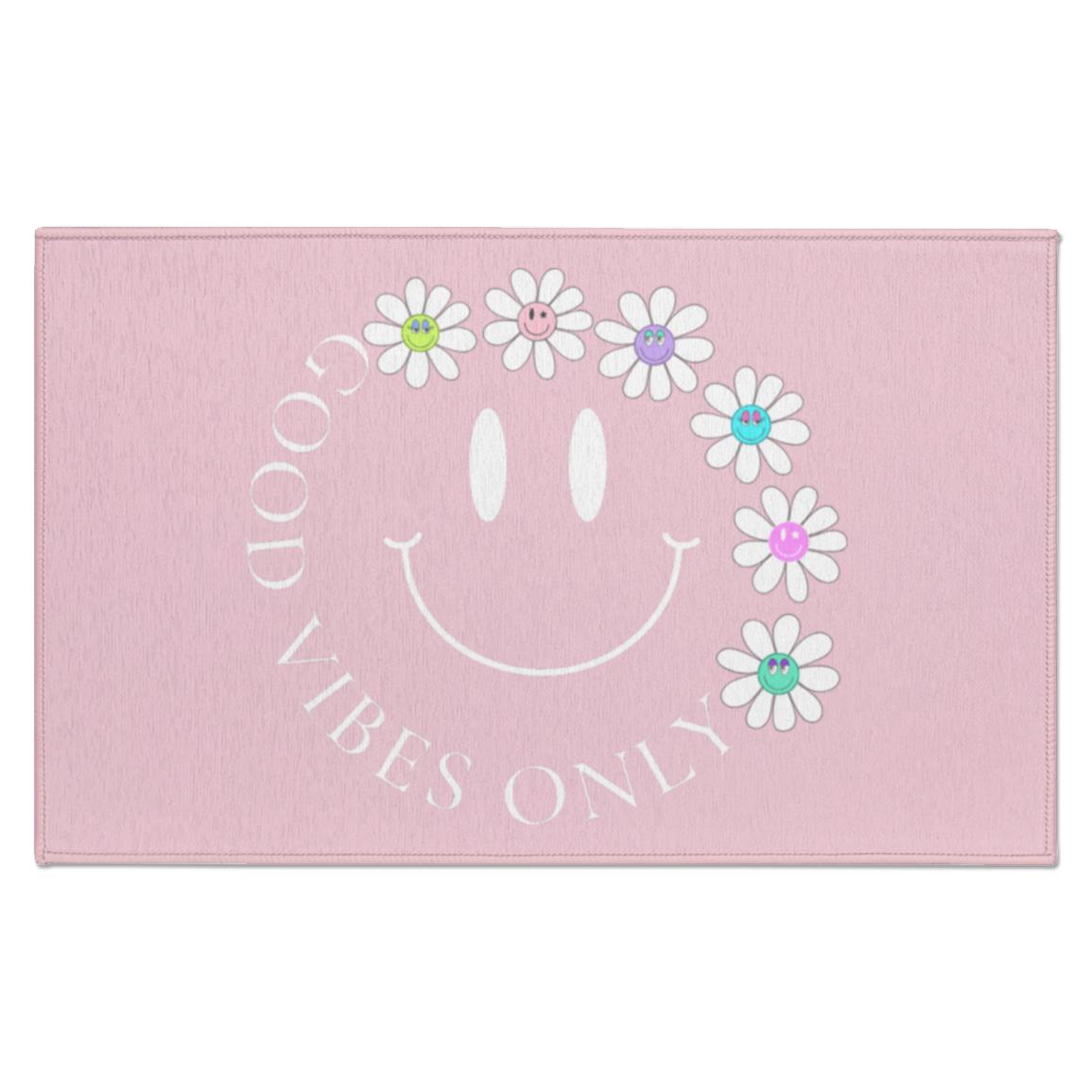 Good Vibes Only Indoor Doormat- Can be used as Bath Mat, Rug or Door Mat! Fun Smiley face design