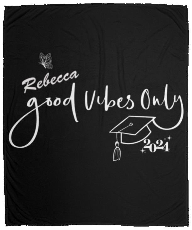 Personalized Graduation Plush Fleece Blanket - Good Vibes Only for your future graduate. Cute Butterfly on Blanket