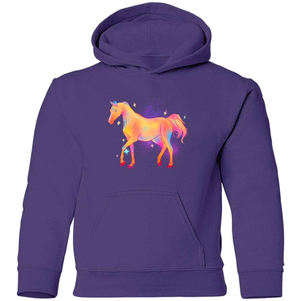 Horse in pinks, purples, yellow, greens, blue and more Youth Pullover Hoodie