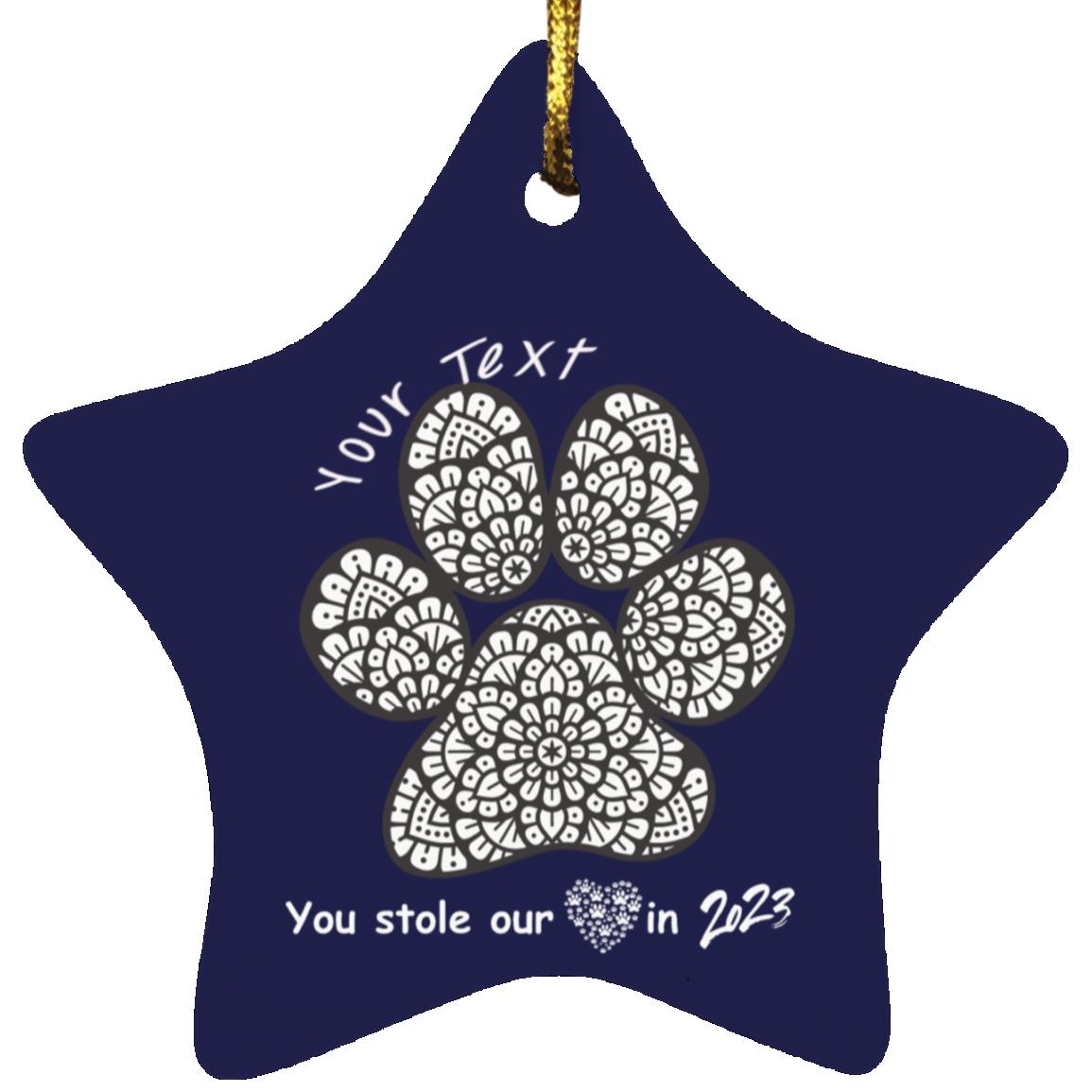 Dog Mandala style Stole Our Hearts Star Ornament 2023- FREE PERSONALIZATION