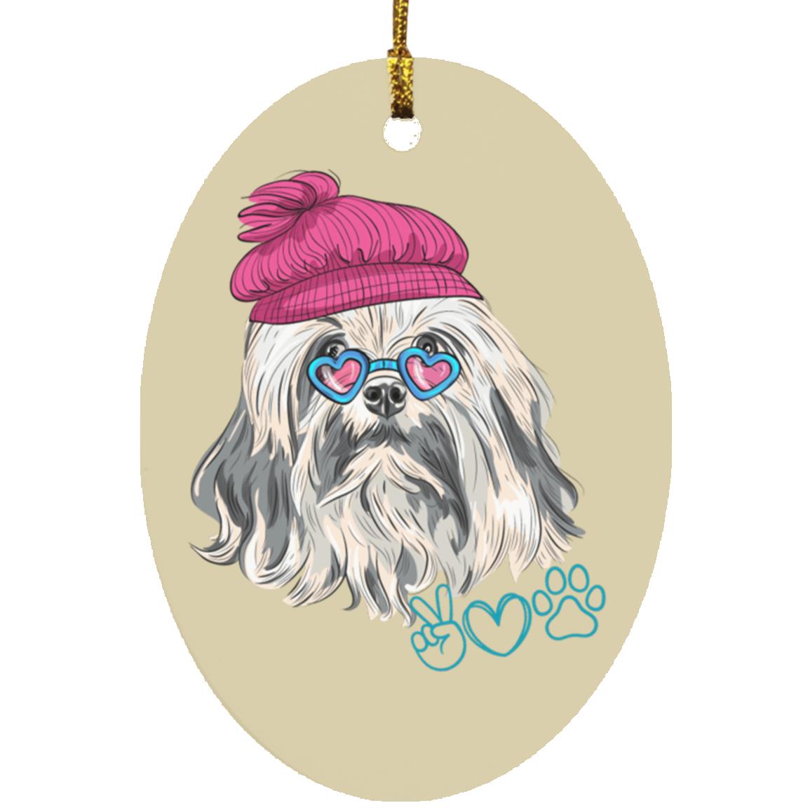 Peace and Love Dog Oval Ornament