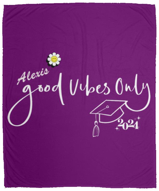 Personalized Graduation Plush Fleece Blanket - Good Vibes Only for your future graduate. Cute Flower on Blanket