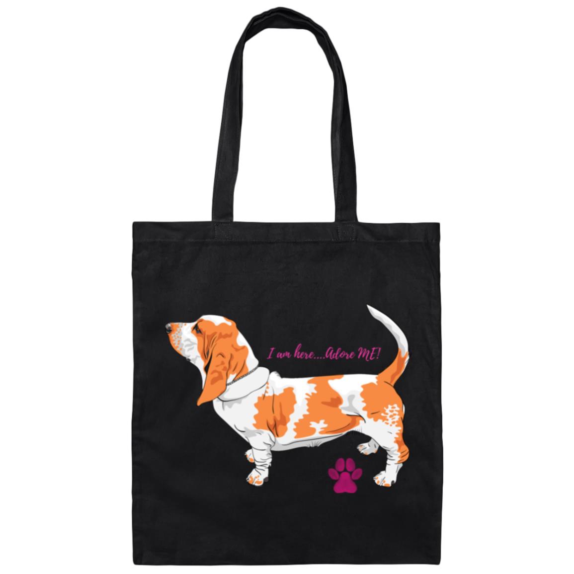 Basset Hound Adore Me Pink writing Canvas Tote Bag