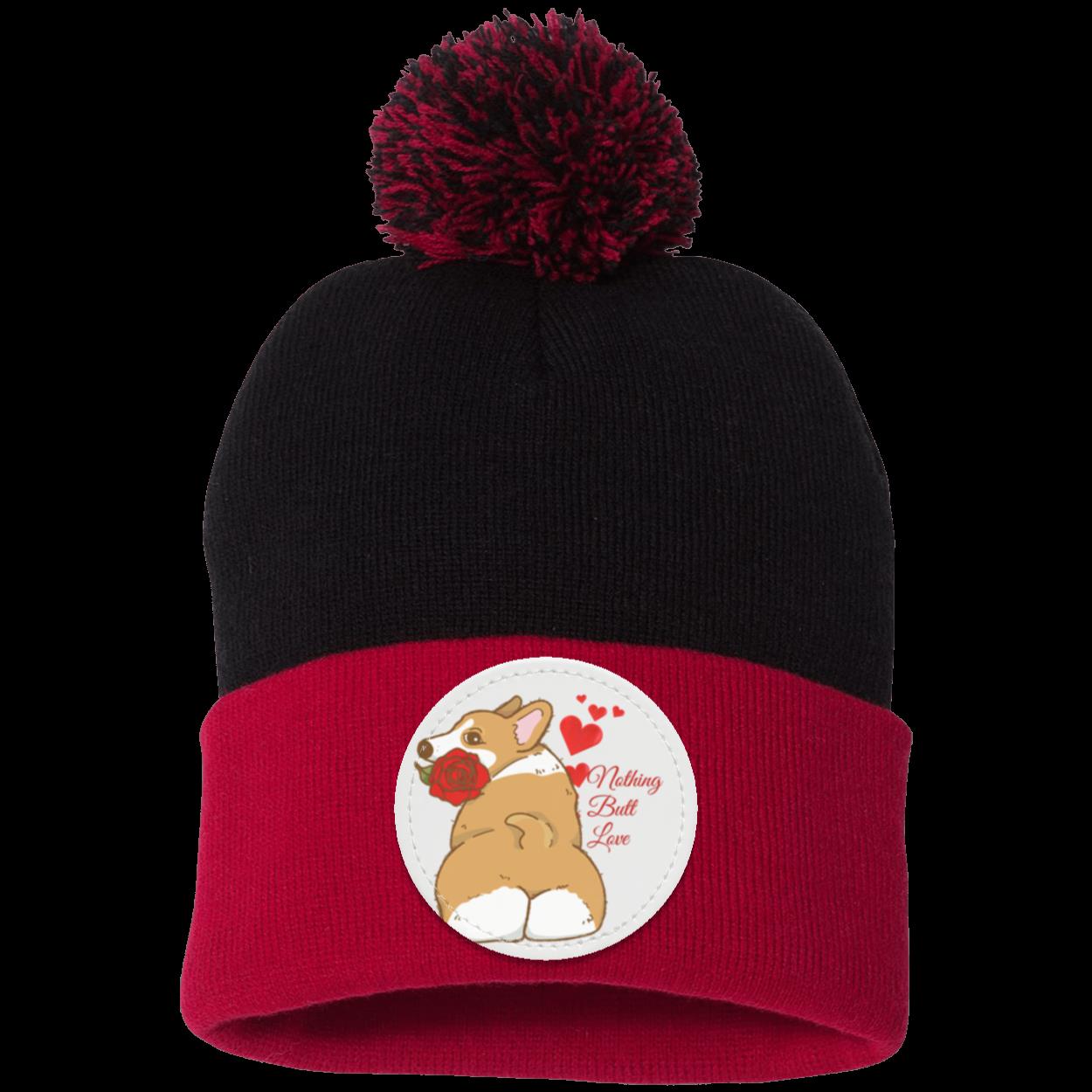 Corgi Adorable Pom Pom Knit Hat that says "Nothing butt love"