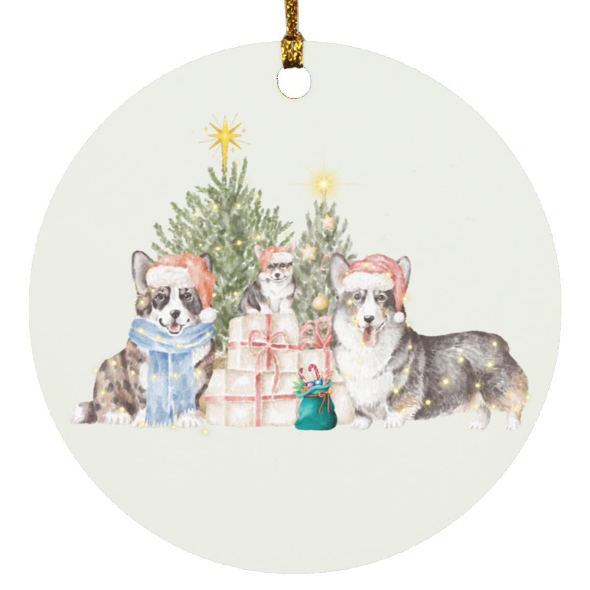 Black and White Corgi Circle Ornament- Featuring 3 adorable Corgis