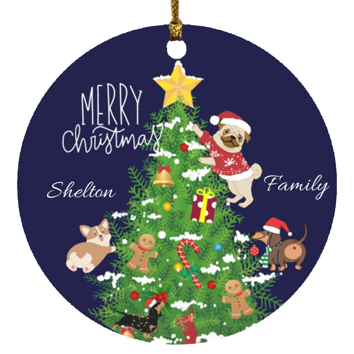 Customizable Circle Ornament featuring Merry Christmas & Dogs