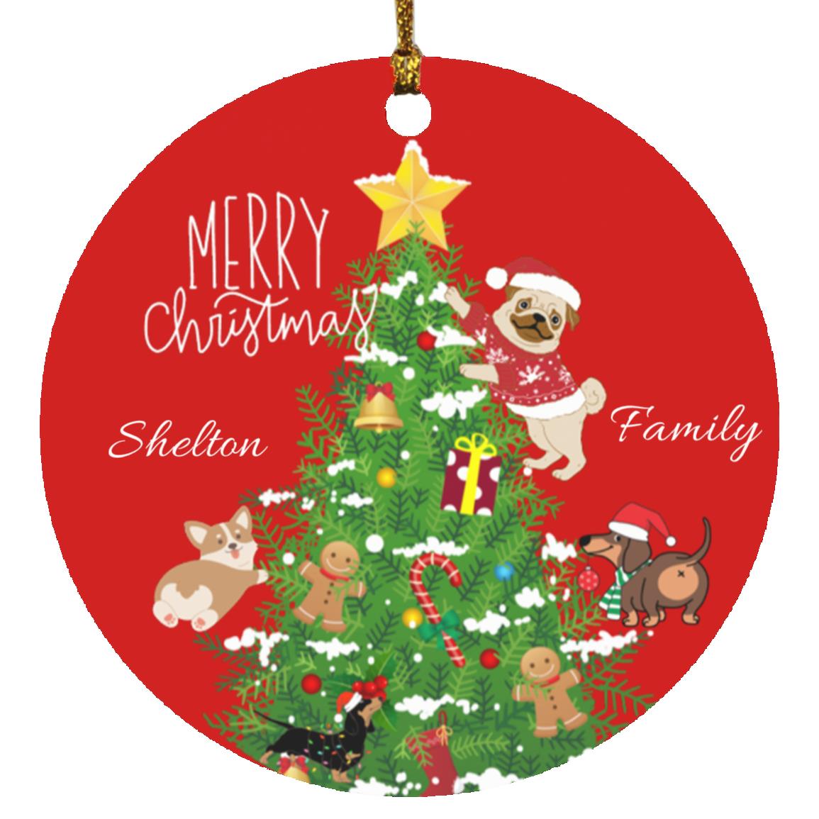 Customizable Circle Ornament featuring Merry Christmas & Dogs