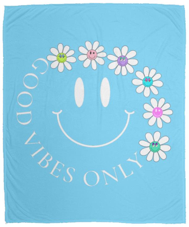 Good Vibes Only Flower Plush Fleece Blanket - 50x60! Popular with Tweens and Teens. Free Shipping