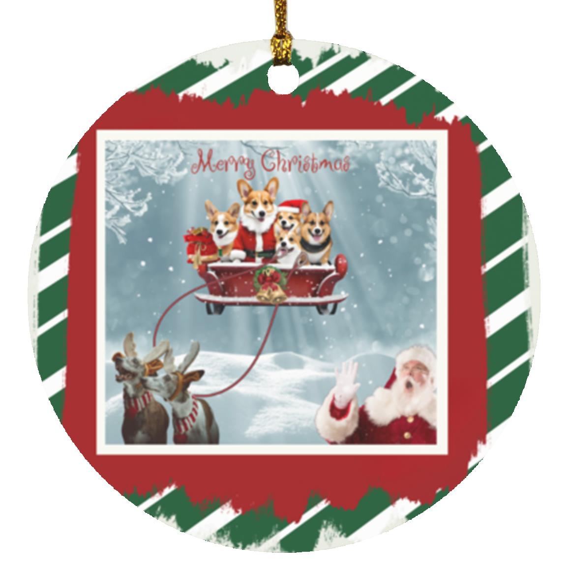 Christmas Corgi  Circle Ornament