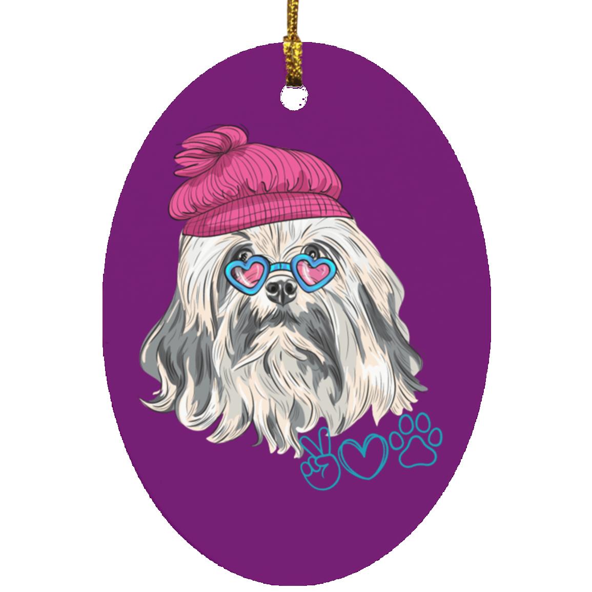 Peace and Love Dog Oval Ornament