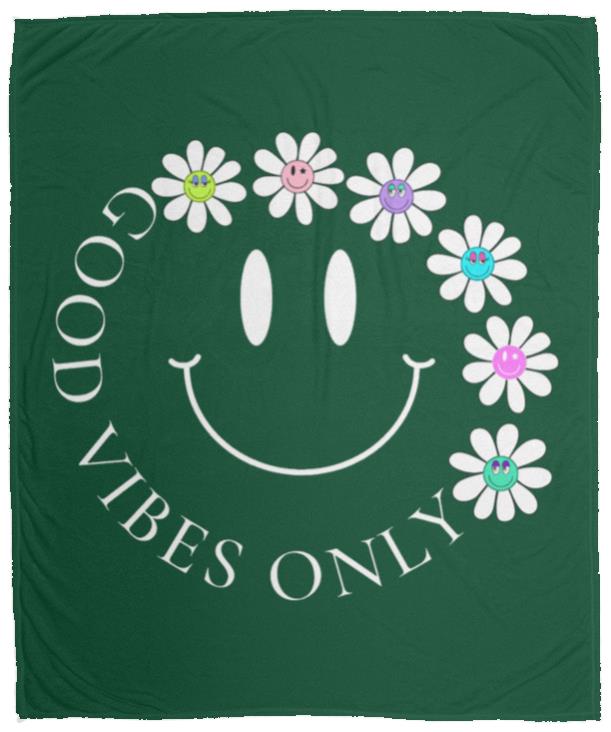 Good Vibes Only Flower Plush Fleece Blanket - 50x60! Popular with Tweens and Teens. Free Shipping