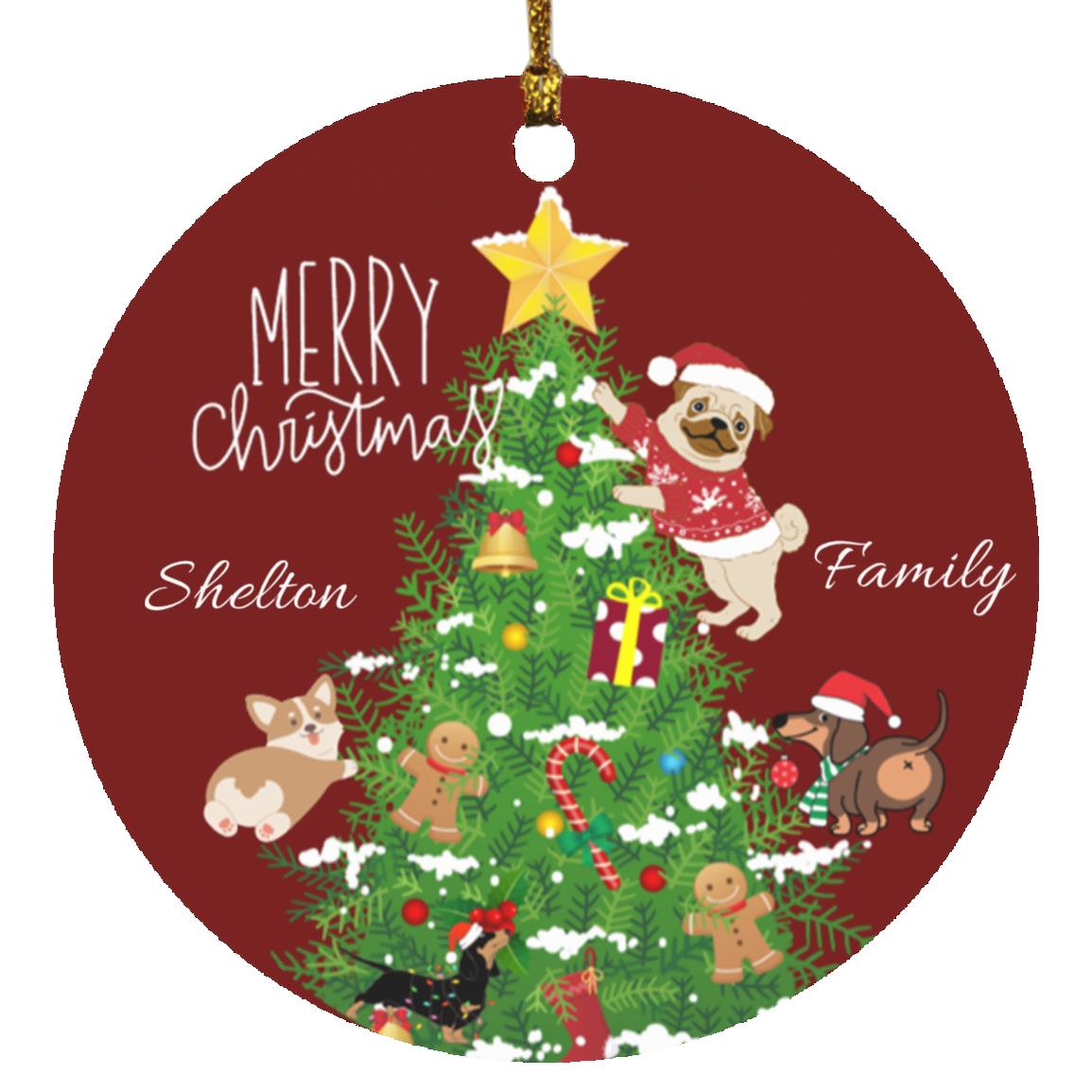 Customizable Circle Ornament featuring Merry Christmas & Dogs