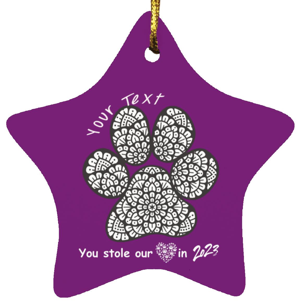 Dog Mandala style Stole Our Hearts Star Ornament 2023- FREE PERSONALIZATION