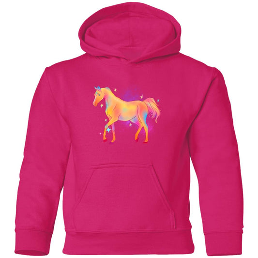 Horse in pinks, purples, yellow, greens, blue and more Youth Pullover Hoodie